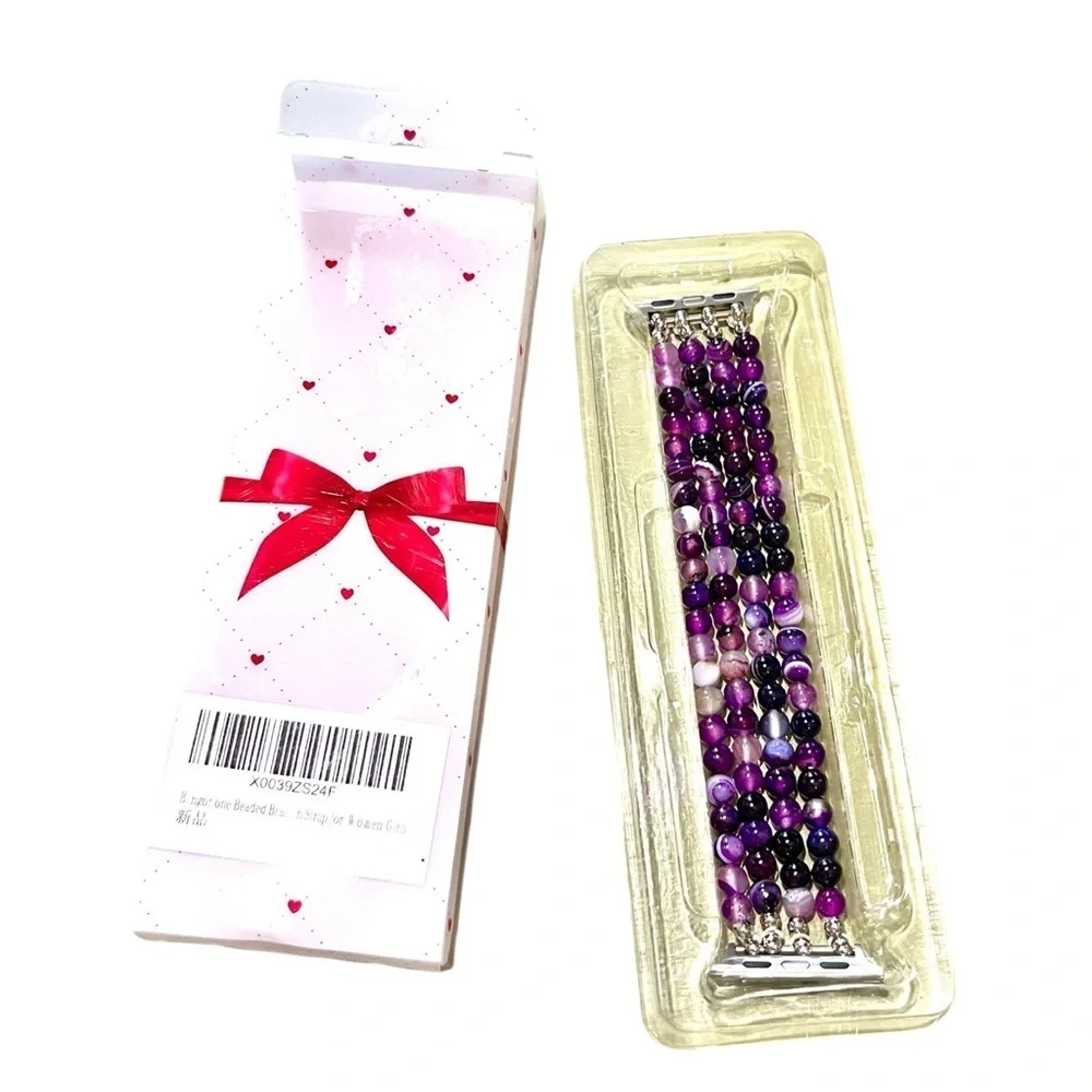 Smartwatch Beaded Bracelet Watch Strap Purple/Silver New